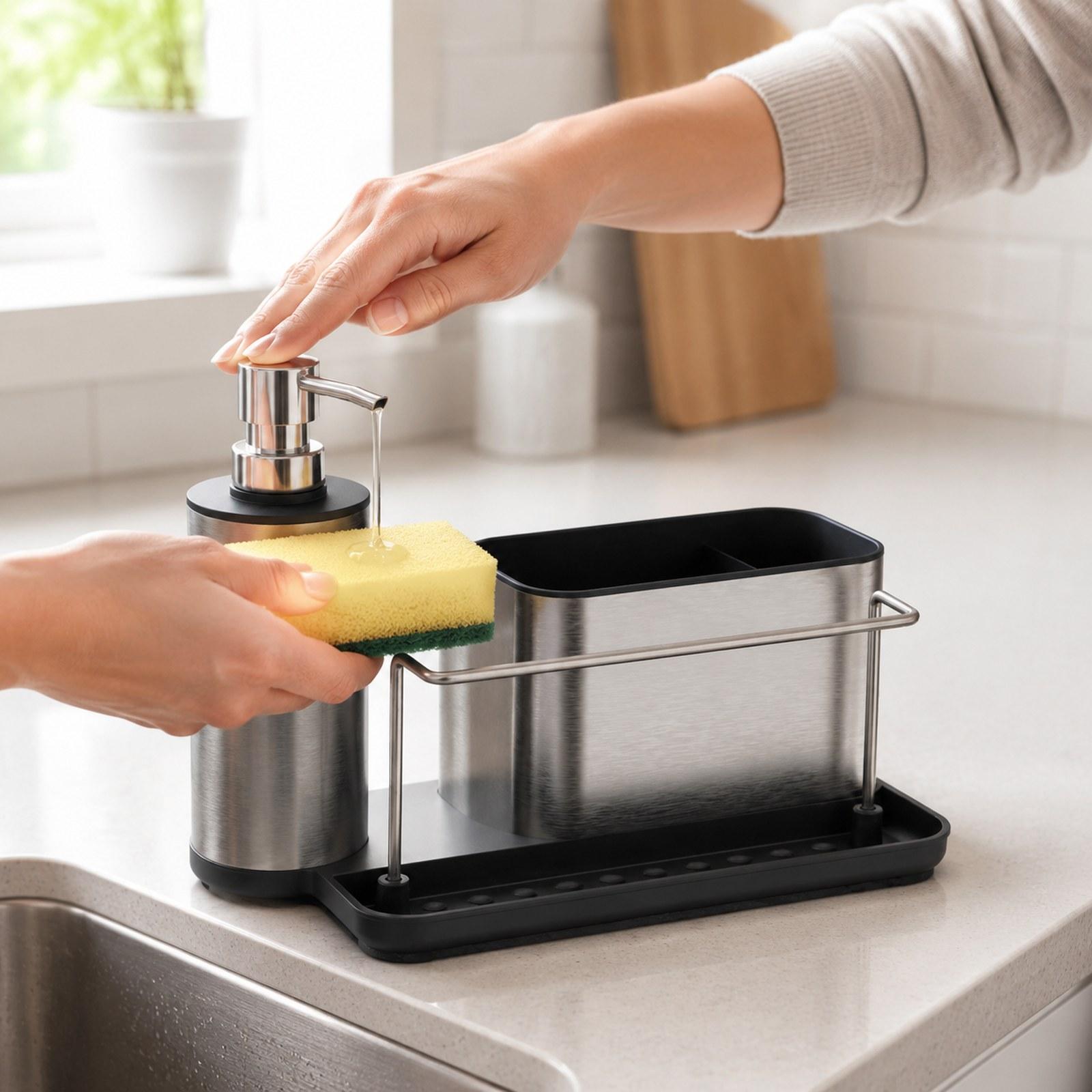 Kitchen Gadgets Dispenser Brush Holder - Kitchen Soap Dispenser with Sponge Holder,